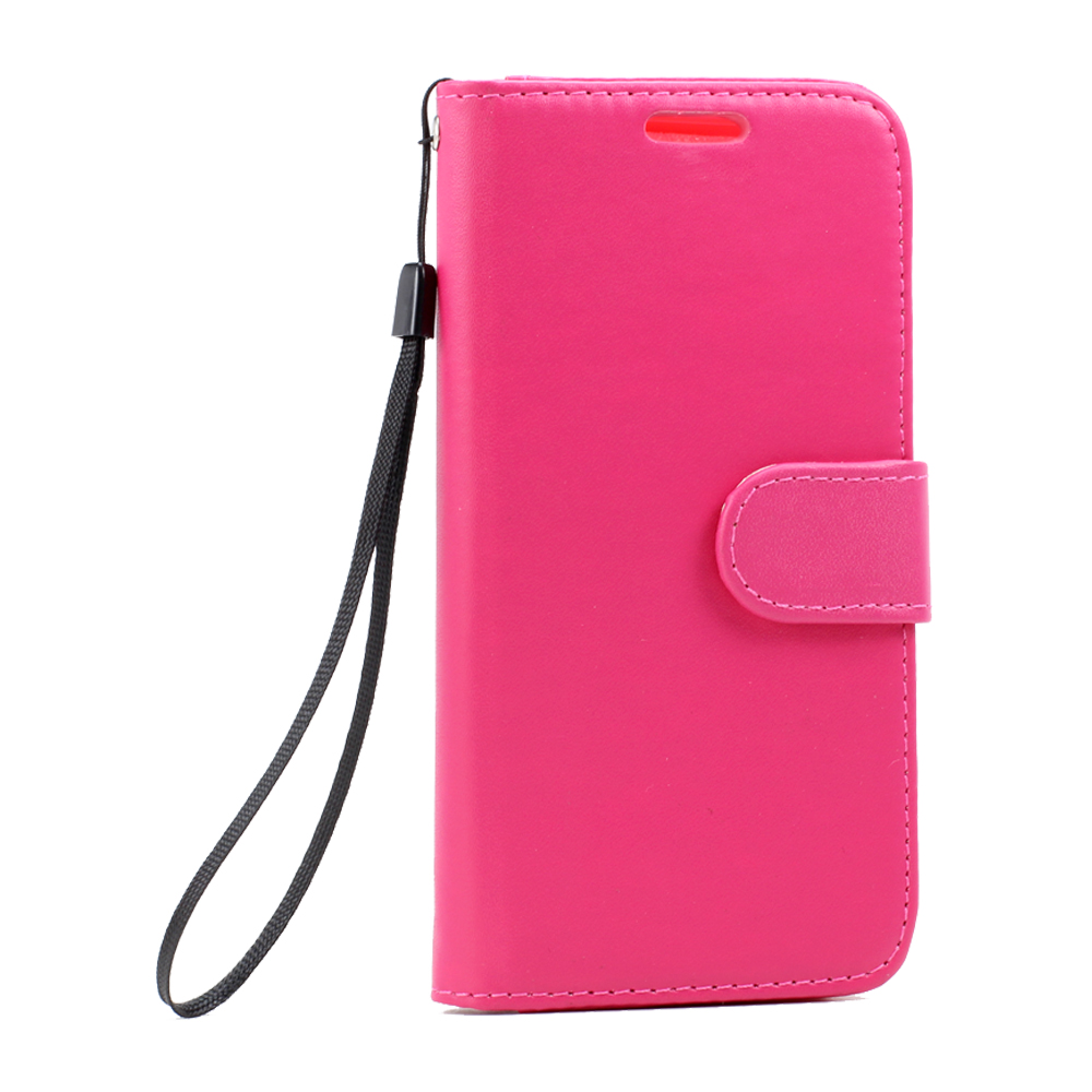 Galaxy S7 Folio Flip Leather WALLET Case with Strap (Hot Pink)